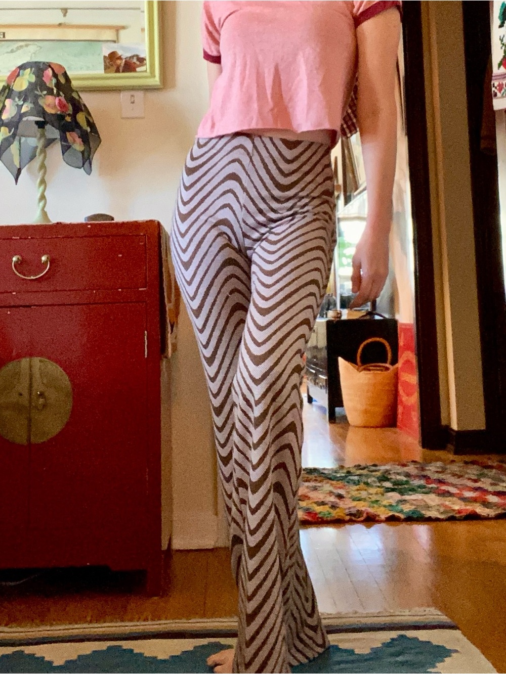 Retro High-Rise Zebra Wave Flare Pants - Brown/White from Urban Outfitters